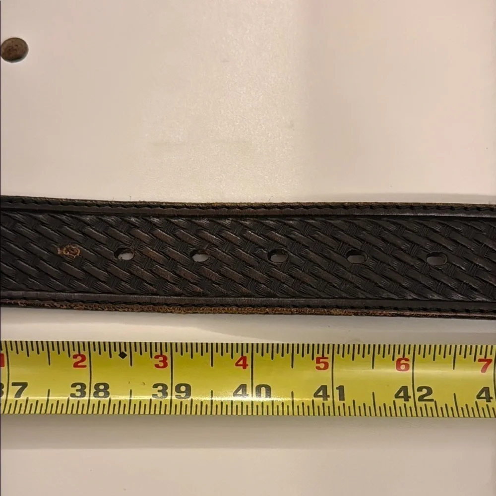 Black and Tan Woven Leather Belt with Silver Buckle